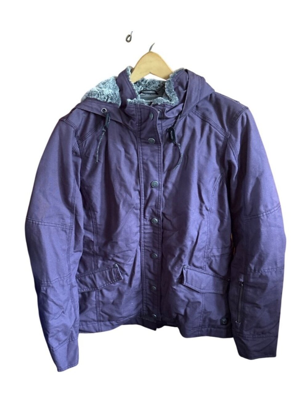 Noble Outfitters Winter Jacket Womens Lg Purple Hooded Faux Fur Lining